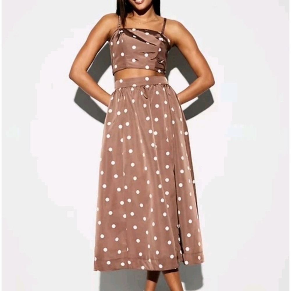 Old Navy The Occasion Skirt Women's Petite S Polka Dot Brown Pull On Pockets